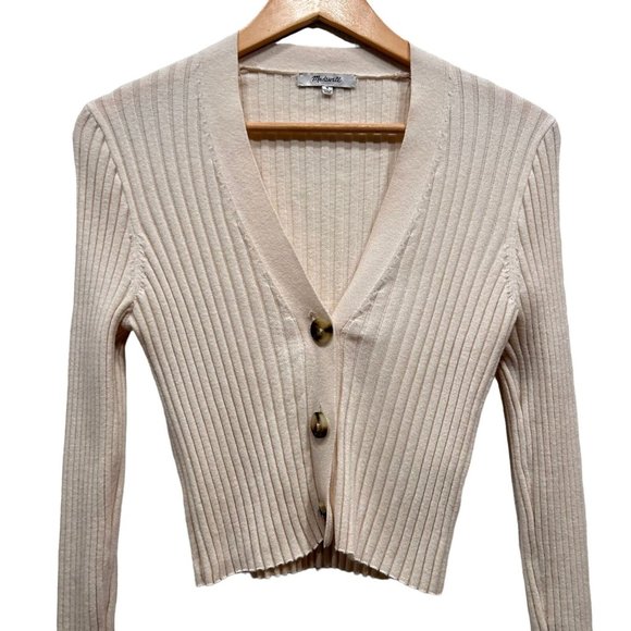 Madewell Sweaters - Madewell Womens Crop Sweater Wool Blend Beige V Neck Button Size Medium